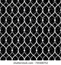 Seamless black and white grunge overlaying rounded zigzag pattern vector