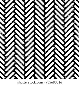 Seamless black and white grunge rounded herringbone op art geo pattern vector