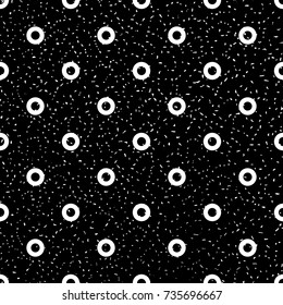 Seamless black and white grunge simple rings polka dot pattern vector