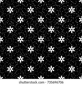 Seamless black and white grunge simple loose hexagonal stars pattern vector