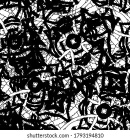 Seamless black and white grunge texture. Abstract repeating background. Grim urban surface