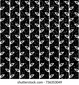Seamless black and white grunge vertical liana leaves textile pattern vector