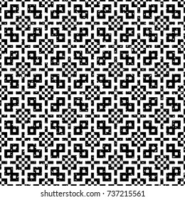 Seamless black and white grunge vintage eastern pixel ethnic pattern vector