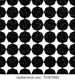 Seamless black and white grunge vintage octagons and stars pattern vector