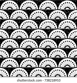 Seamless black and white grunge vintage peacock floral art deco pattern vector