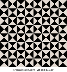 Seamless black and white half square triangle pattern. Repeated and decorative design that can be used for packaging, decorating, interior design, wallpapers, textiles, and more.
