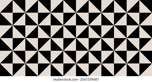 Seamless black and white half square triangle pattern.  Graphical illustration for a unique wall decor, textiles and interior design.