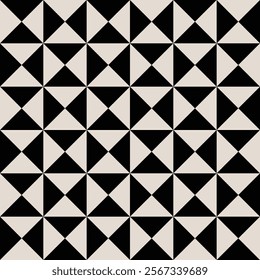 Seamless black and white half square triangle pattern.  Graphical illustration for a unique wall decor, textiles and interior design.