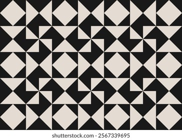 Seamless black and white half square triangle pattern.  Graphical illustration for a unique wall decor, textiles and interior design.