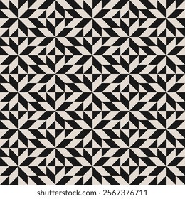 Seamless black and white half square triangle geometric floral pattern. Repeated and decorative design that can be used for packaging, decorating, interior design, wallpapers, textiles and more.