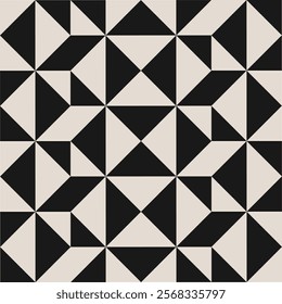 Seamless black and white half square triangle pattern. Repeated and decorative design that can be used for packaging, decorating, interior design, textiles and more.