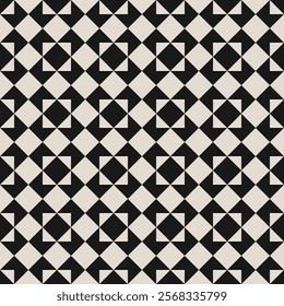 Seamless black and white half square triangle pattern. Repeated and decorative design that can be used for packaging, decorating, interior design, textiles and more.