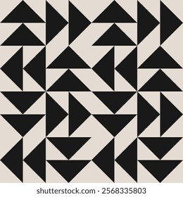 Seamless black and white half square triangle pattern. Repeated and decorative design that can be used for packaging, decorating, interior design, textiles and more.