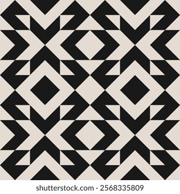 Seamless black and white half square triangle pattern. Repeated and decorative design that can be used for packaging, decorating, interior design, textiles and more.