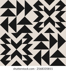 Seamless black and white half square triangle pattern. Repeated and decorative design that can be used for packaging, decorating, interior design, textiles and more.