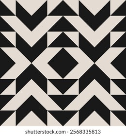 Seamless black and white half square triangle pattern. Repeated and decorative design that can be used for packaging, decorating, interior design, textiles and more.