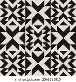 Seamless black and white half square triangle pattern. Repeated and decorative design that can be used for packaging, decorating, interior design, textiles and more.