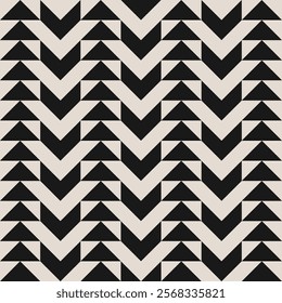 Seamless black and white half square triangle pattern. Repeated and decorative design that can be used for packaging, decorating, interior design, textiles and more.