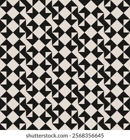 Seamless black and white half square triangle pattern. Repeated and decorative design that can be used for packaging, decorating, interior design, textiles and more.