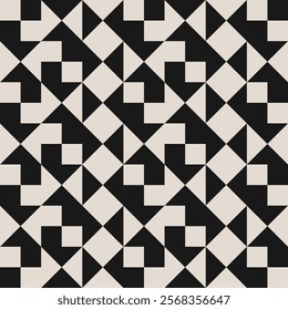 Seamless black and white half square triangle pattern. Repeated and decorative design that can be used for packaging, decorating, interior design, textiles and more.