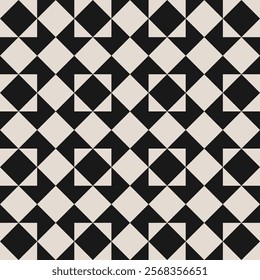 Seamless black and white half square triangle pattern. Repeated and decorative design that can be used for packaging, decorating, interior design, textiles and more.