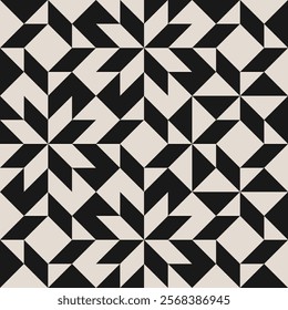 Seamless black and white half square triangle pattern. Repeated and decorative design that can be used for packaging, decorating, interior design, textiles and more.