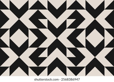 Seamless black and white half square triangle pattern. Repeated and decorative design that can be used for packaging, decorating, interior design, textiles and more.