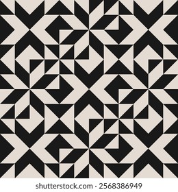 Seamless black and white half square triangle pattern. Repeated and decorative design that can be used for packaging, decorating, interior design, textiles and more.