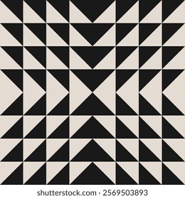 Seamless black and white half square triangle pattern. Repeated and decorative design that can be used for packaging, decorating, interior design, textiles and more. 
