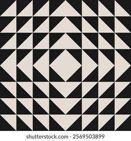 Seamless black and white half square triangle pattern. Repeated and decorative design that can be used for packaging, decorating, interior design, textiles and more. 
