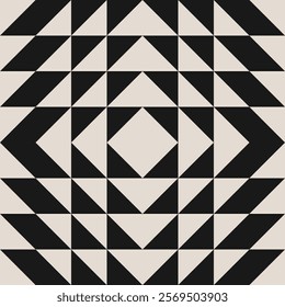 Seamless black and white half square triangle pattern. Repeated and decorative design that can be used for packaging, decorating, interior design, textiles and more. 
