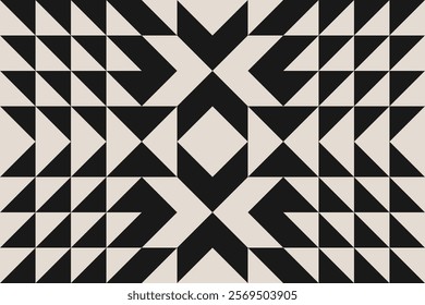 Seamless black and white half square triangle pattern. Repeated and decorative design that can be used for packaging, decorating, interior design, textiles and more. 
