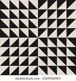 Seamless black and white half square triangle pattern. Repeated and decorative design that can be used for packaging, decorating, interior design, textiles and more. 
