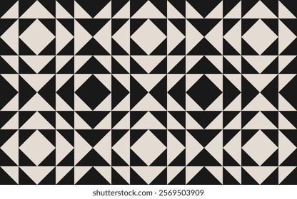 Seamless black and white half square triangle pattern. Repeated and decorative design that can be used for packaging, decorating, interior design, textiles and more. 
