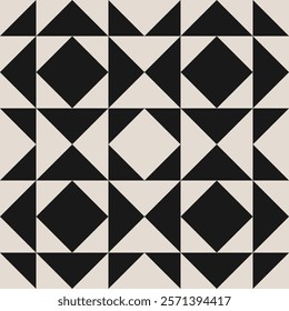 Seamless black and white half square triangle pattern.  Graphical illustration for a unique wall decor, textiles and interior design.