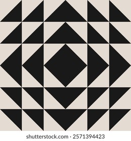 Seamless black and white half square triangle pattern.  Graphical illustration for a unique wall decor, textiles and interior design.