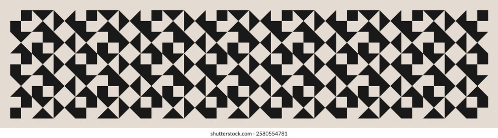 Seamless black and white half square triangle pattern. Graphical illustration for a unique wall decor, textiles and interior design.