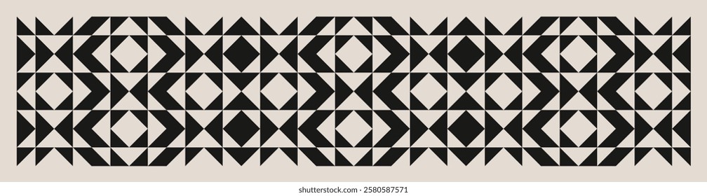 Seamless black and white half square triangle pattern. Graphical illustration for a unique wall decor, textiles and interior design.