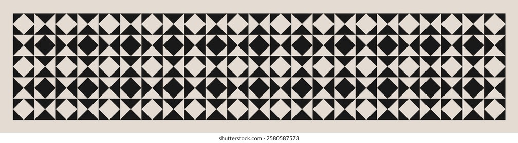 Seamless black and white half square triangle pattern. Graphical illustration for a unique wall decor, textiles and interior design.