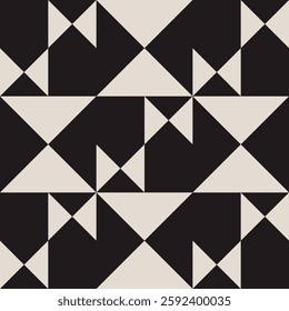 Seamless black and white half square triangle pattern background. Repeated and decorative design that can be used for packaging, decorating, interior design, textiles and more.