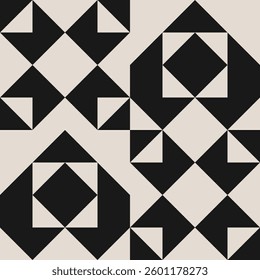 Seamless black and white half square triangle pattern.  Graphical illustration for a unique wall decor, textiles and interior design.