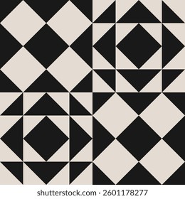 Seamless black and white half square triangle pattern.  Graphical illustration for a unique wall decor, textiles and interior design.
