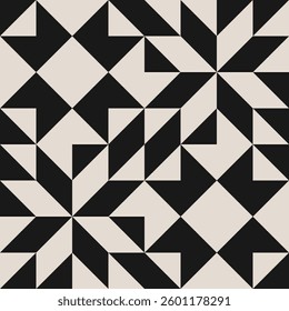 Seamless black and white half square triangle pattern.  Graphical illustration for a unique wall decor, textiles and interior design.