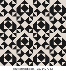 Seamless black and white half square triangle pattern. Repeated and decorative design that can be used for packaging, decorating, interior design, textiles and more.