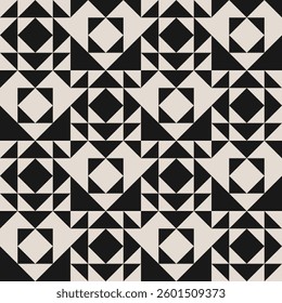 Seamless black and white half square triangle pattern. Repeated and decorative design that can be used for packaging, decorating, interior design, textiles and more.