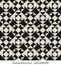 Seamless black and white half square triangle pattern. Repeated and decorative design that can be used for packaging, decorating, interior design, textiles and more. 
