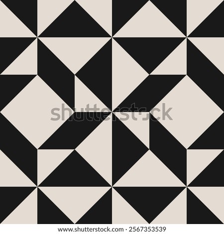 Seamless black and white half square triangle pattern. Graphical illustration for a unique wall decor, textiles and interior design.
.