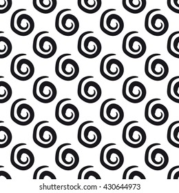Seamless black and white hand drawn pattern. Black and white doodle background. Doodle dots, spiral, circle and cross.