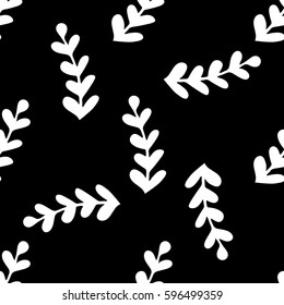 Seamless black and white hand drawn, doodle, floral vector pattern for background, backdrop. Scandinavian, ethnic style for wrapping, textile, print. Flowers and plants illustration eps 10.