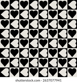 Seamless black and white heart pattern for backgrounds, fabric design, home decor.	
